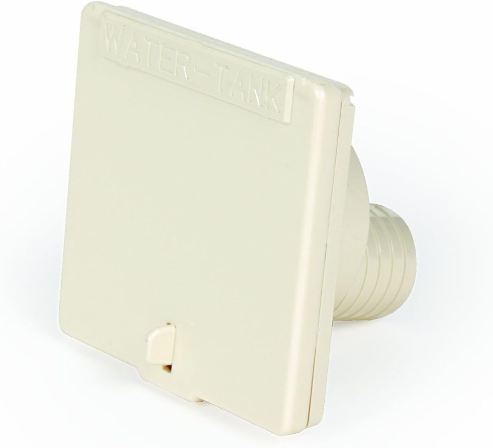 Camco RV Fill Spout with Door | Easy to Install | Colonial White (37102) - Image 2