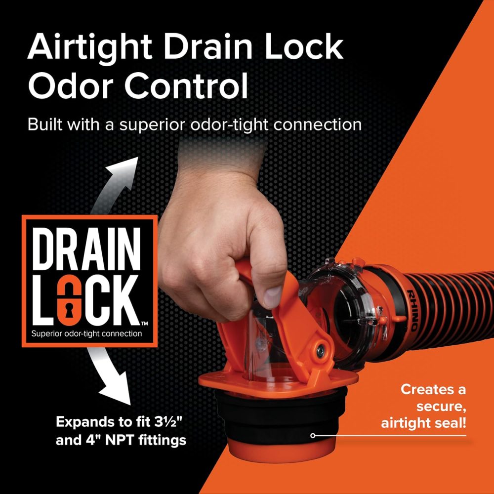 Camco Rhino RV Sewer Adapter PRO - Clear Sewer Hose Elbow with Drain Lock Adapter - Includes Ergonomic Handle & Flexible Adapter (39730) - Image 5