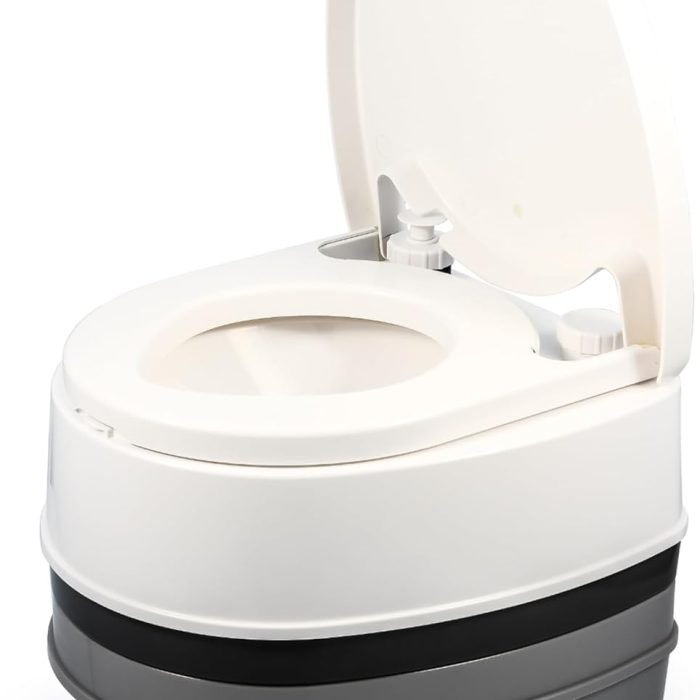 Camco RV Premium Travel Toilet - Features a 5.3-Gallon Detachable Holding Tank, Pump Flush Design & Spring-Loaded Latch (41535)