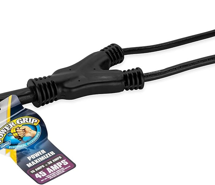 Camco PowerGrip Camper/RV Maximizer 45-Amp Adapter | Combines Power from 15-Amp and 30-Amp Outlets to Generate 45-Amps (55025)