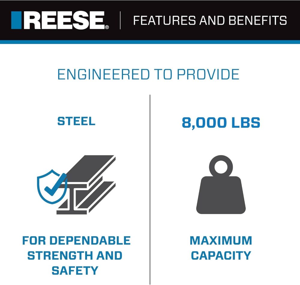 Reese 49912 Pro Round Bar Weight Distribution Hitch with Sway Control, 8,000 lbs. Capacity, Fits Up to 7 Inch Trailer Frames, 8.5 Inch Drop Shank Included - Image 3
