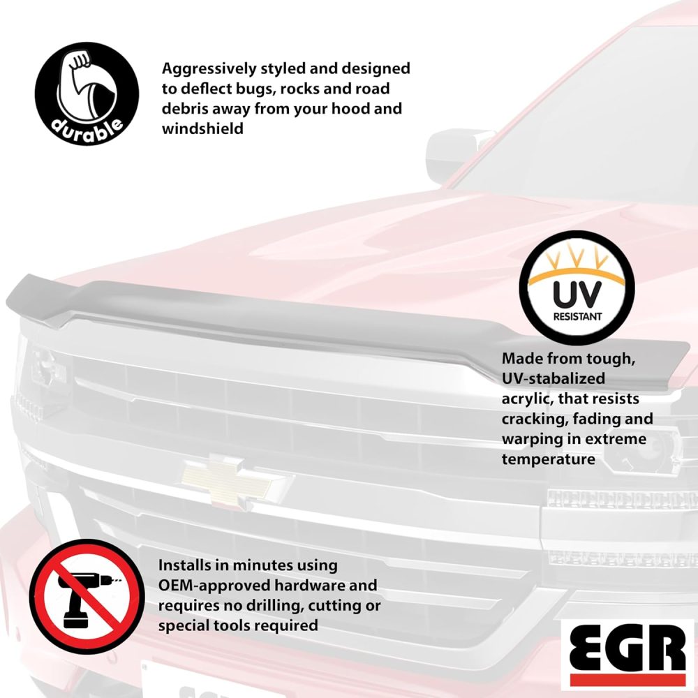 EGR 301671 SuperGuard Hood Guard Bug Deflector Protector, Dark Smoke Finish, Compatible with Select 2016 to 2018 Chevrolet Silverado All Cabs Models - Image 4