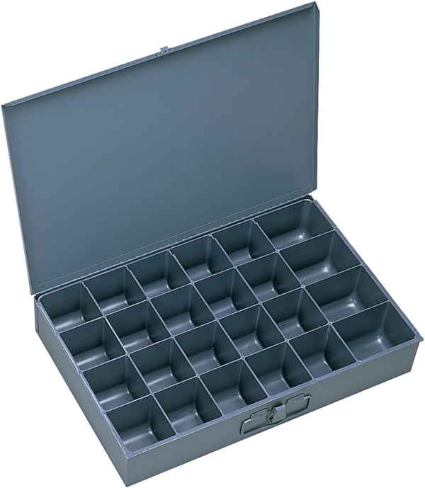 Durham 102-95 Gray Cold Rolled Steel Large Scoop Box, 18" Width x 3" Height x 12" Depth, 24 Compartment