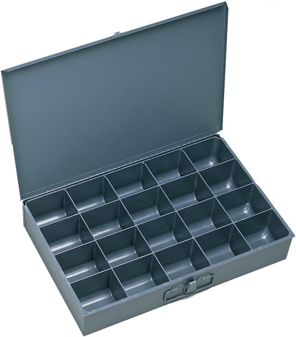 Durham 111-95-IND Gray Cold Rolled Steel Individual Large Scoop Box, 18" Width x 3" Height x 12" Depth, 20 Compartment