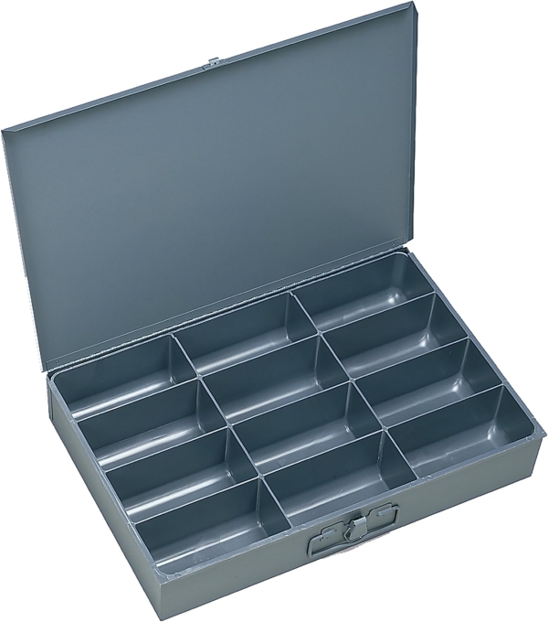 Durham 115-95 Gray Cold Rolled Steel Large Scoop Box, 18" Width x 3" Height x 12" Depth, 12 Compartment