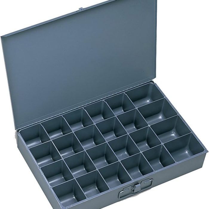 Durham 202-95 Gray Cold Rolled Steel Small Scoop Box, 13-3/8" Width x 2" Height x 9-1/4" Depth, 24 Compartment