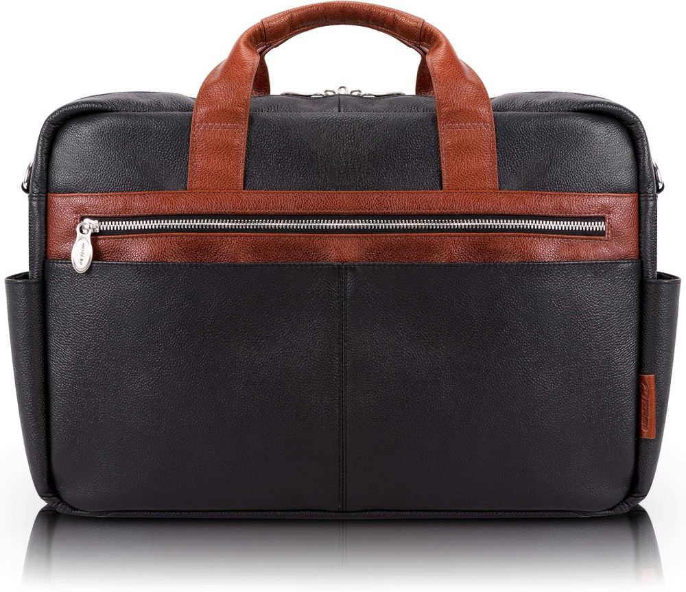 Mcklein Southport 17” Leather Two-Tone Laptop Briefcase Black