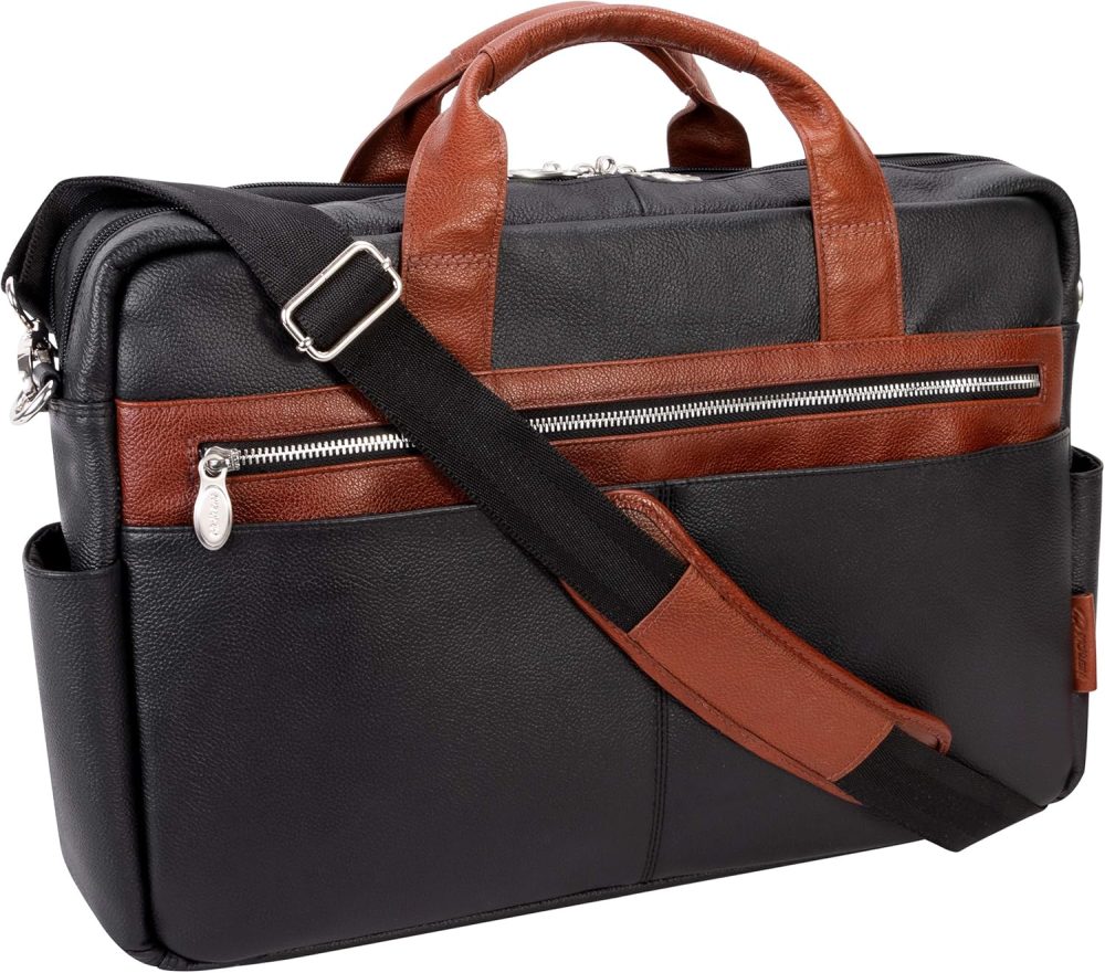 Mcklein Southport 17” Leather Two-Tone Laptop Briefcase Black - Image 2