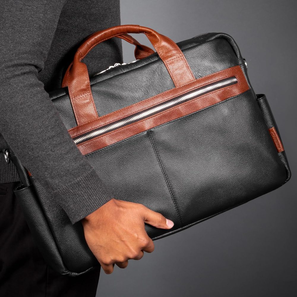 Mcklein Southport 17” Leather Two-Tone Laptop Briefcase Black - Image 5