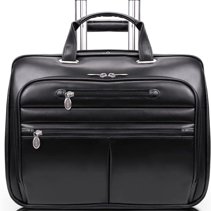 Mcklein Wrightwood 17” Leather Wheeled Laptop Briefcase Black