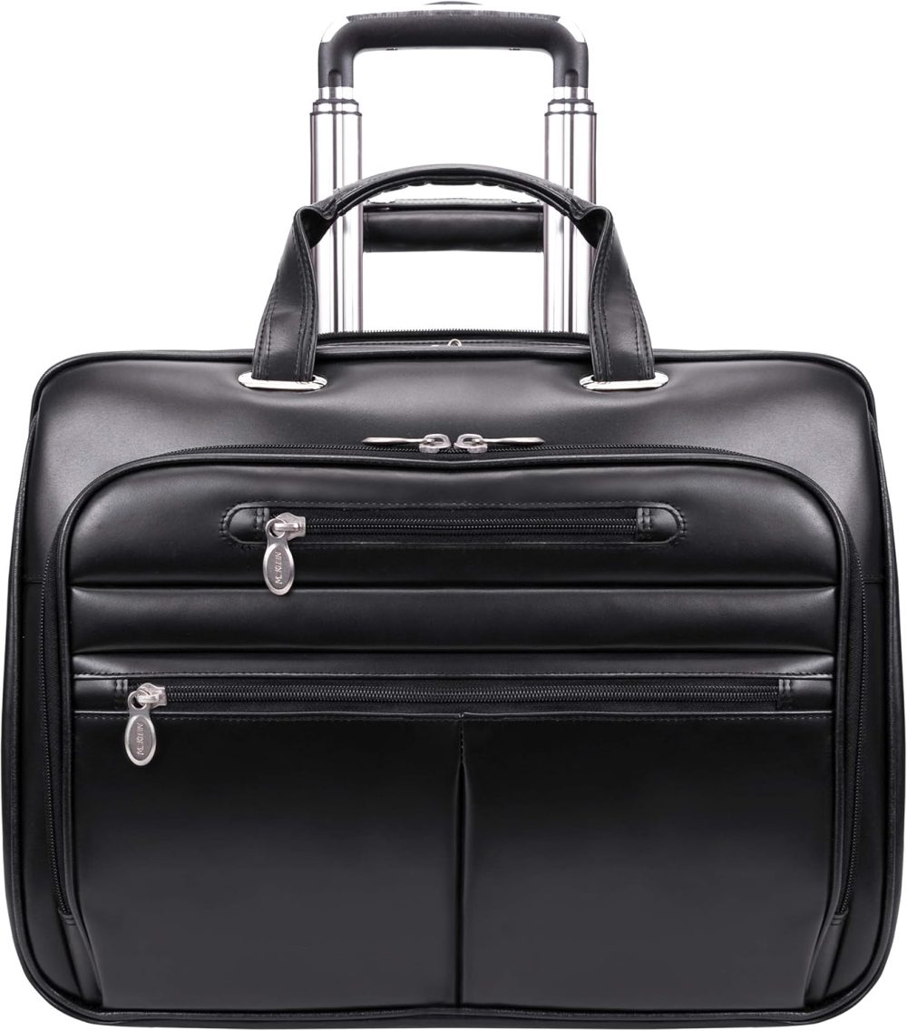 Mcklein Wrightwood 17” Leather Wheeled Laptop Briefcase Black - Image 2