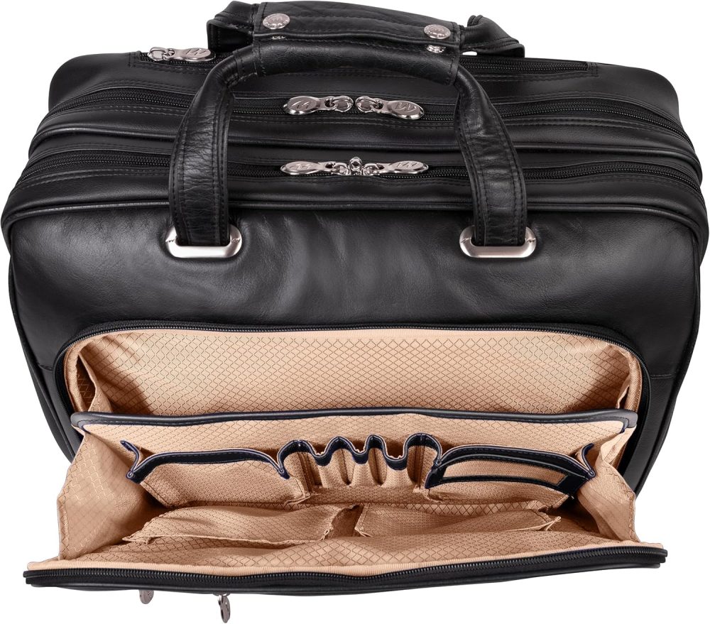 Mcklein Wrightwood 17” Leather Wheeled Laptop Briefcase Black - Image 4