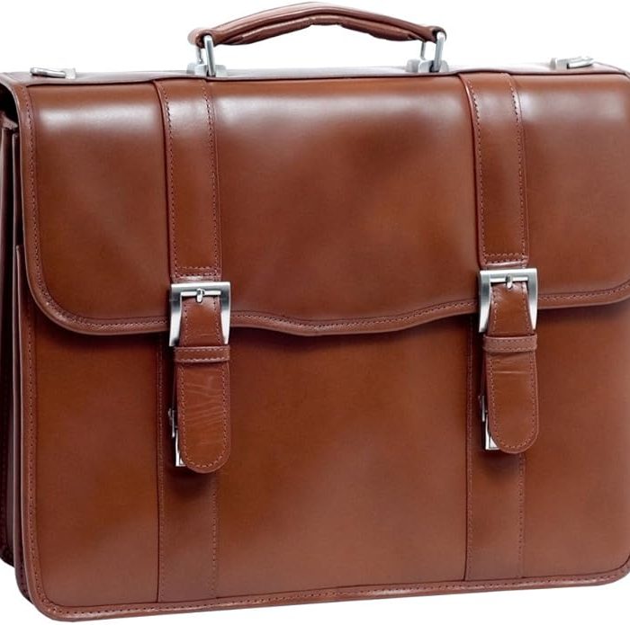 Mcklein Flournoy 15” Leather Double-Compartment Laptop Briefcase Brown