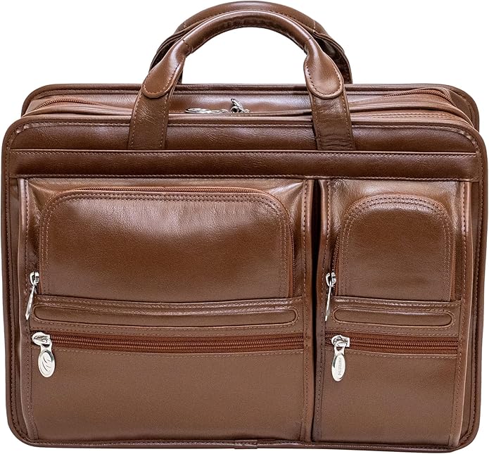 Mcklein Hubbard 15” Leather Dual-Compartment Laptop Briefcase Brown