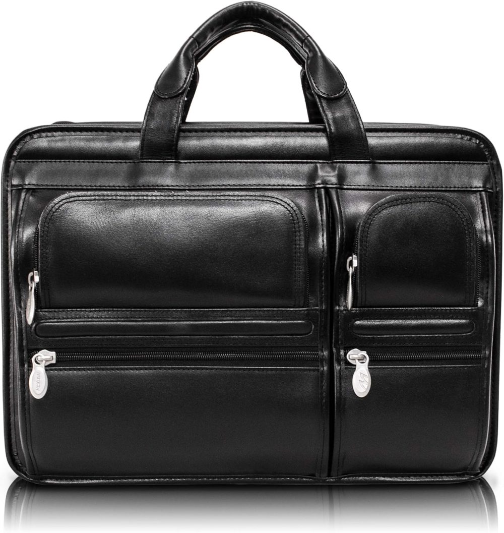Mcklein Hubbard 15” Leather Dual-Compartment Laptop Briefcase Black