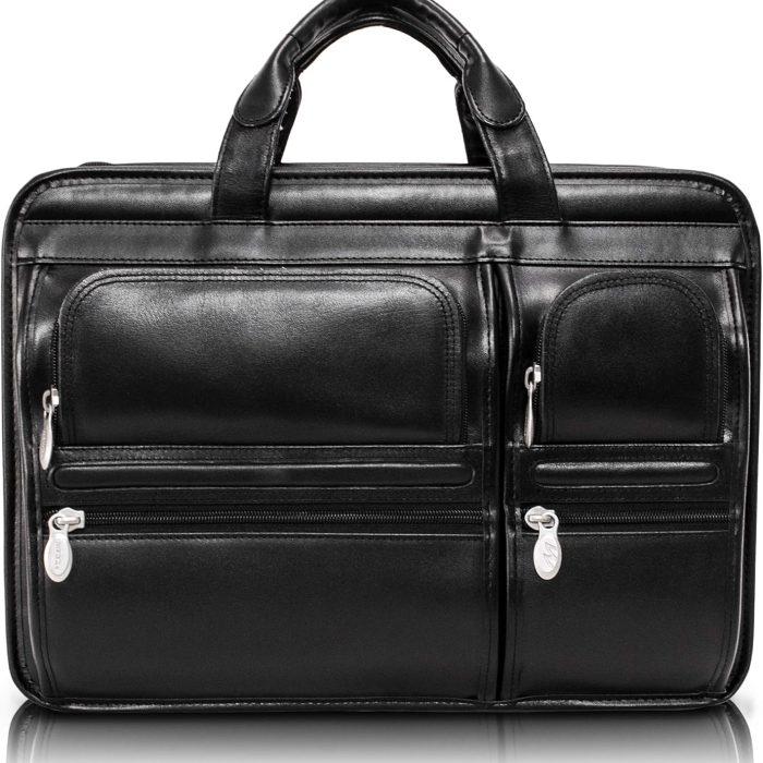 Mcklein Hubbard 15” Leather Dual-Compartment Laptop Briefcase Black