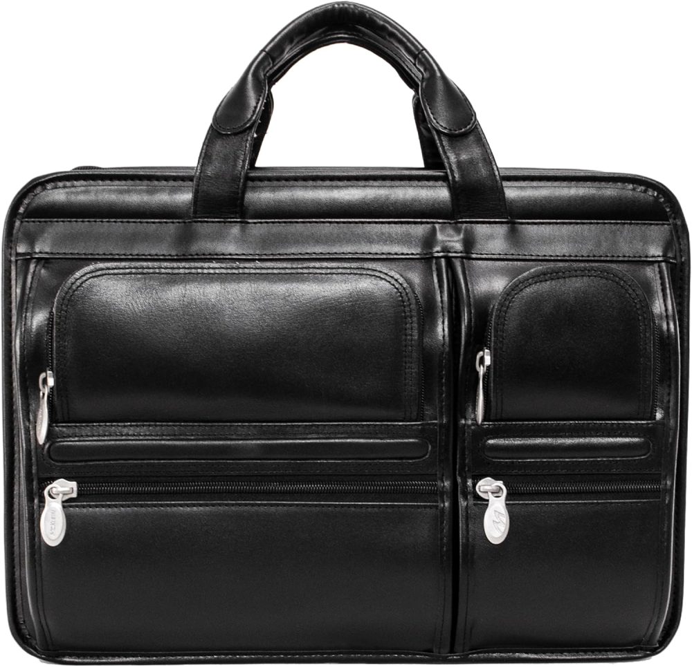 Mcklein Hubbard 15” Leather Dual-Compartment Laptop Briefcase Black - Image 3