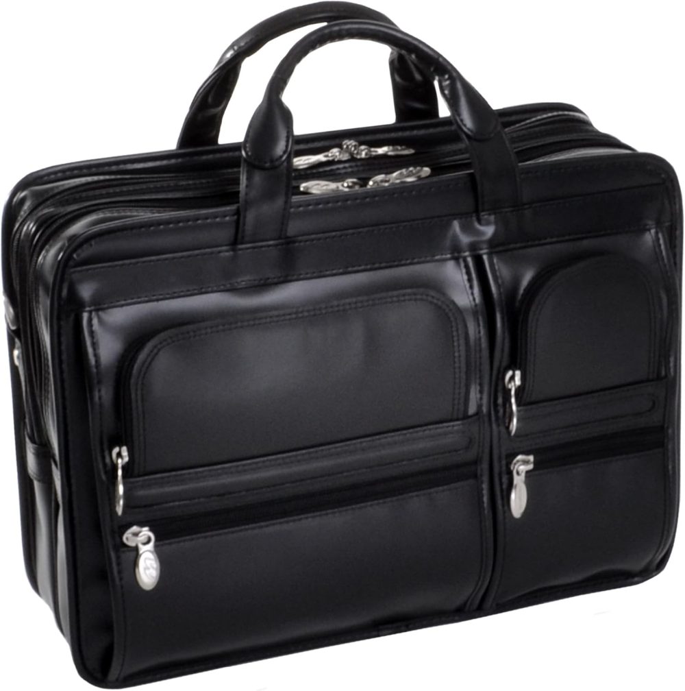 Mcklein Hubbard 15” Leather Dual-Compartment Laptop Briefcase Black - Image 4