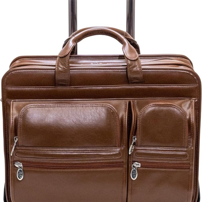Mcklein Clinton 17” Leather Detachable-Wheeled Laptop Case Brown