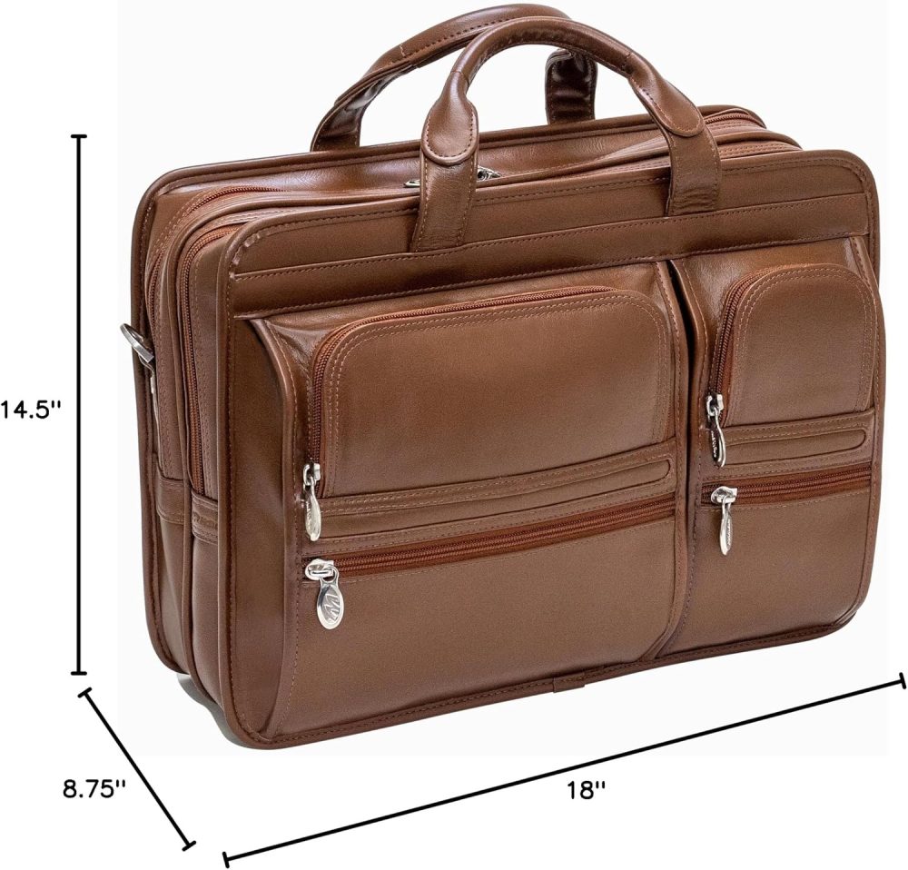Mcklein Clinton 17” Leather Detachable-Wheeled Laptop Case Brown - Image 2