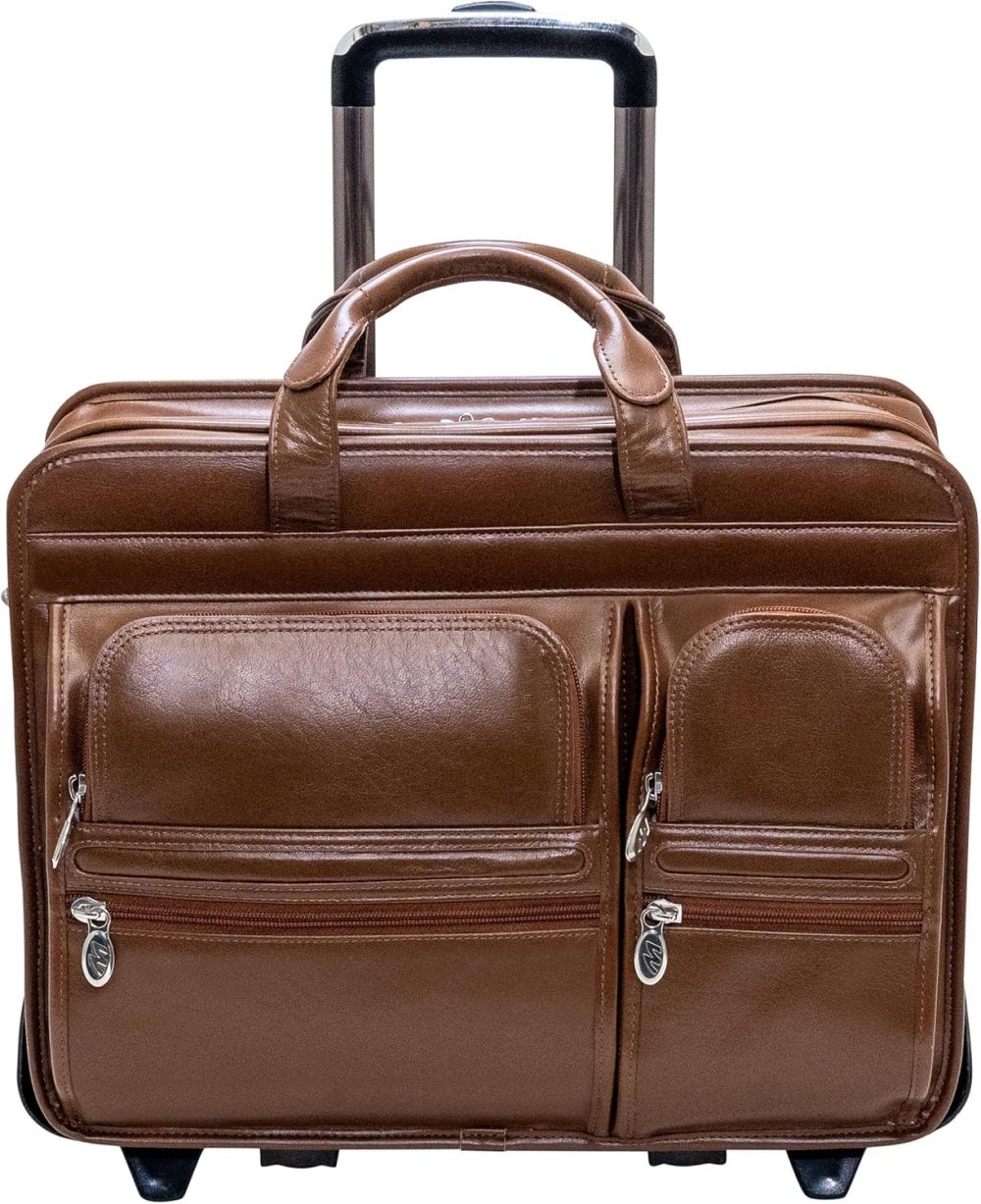Mcklein Clinton 17” Leather Detachable-Wheeled Laptop Case Brown - Image 3