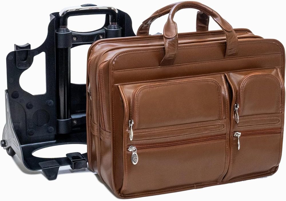 Mcklein Clinton 17” Leather Detachable-Wheeled Laptop Case Brown - Image 6