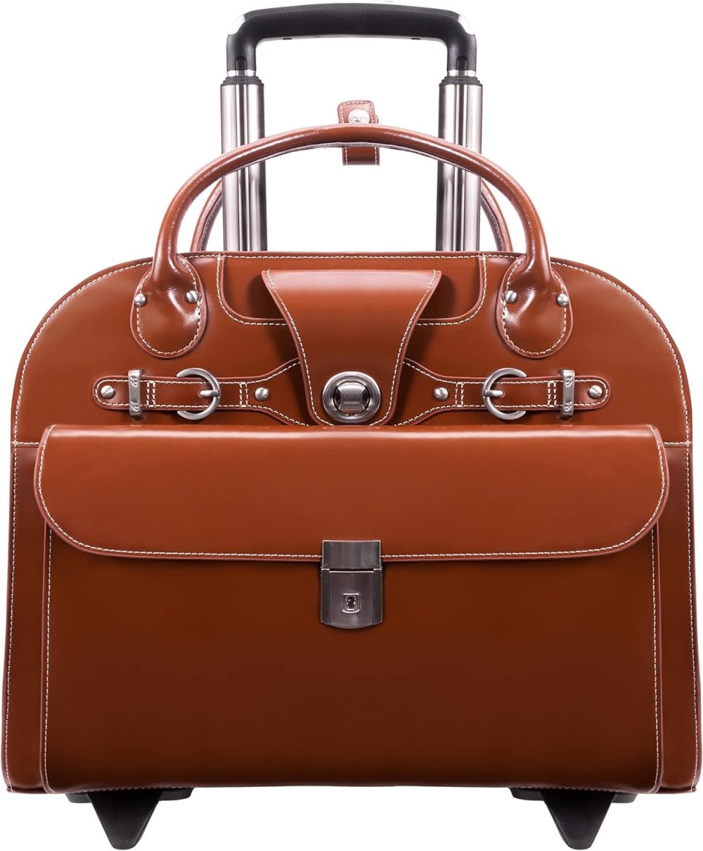 Mcklein Edgebrook 15” Leather Wheeled Laptop Briefcase Brown - Image 2