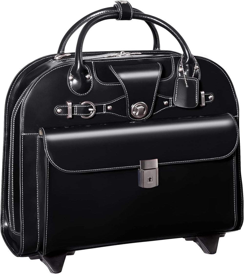 Mcklein Edgebrook 15” Leather Wheeled Laptop Briefcase Black - Image 3