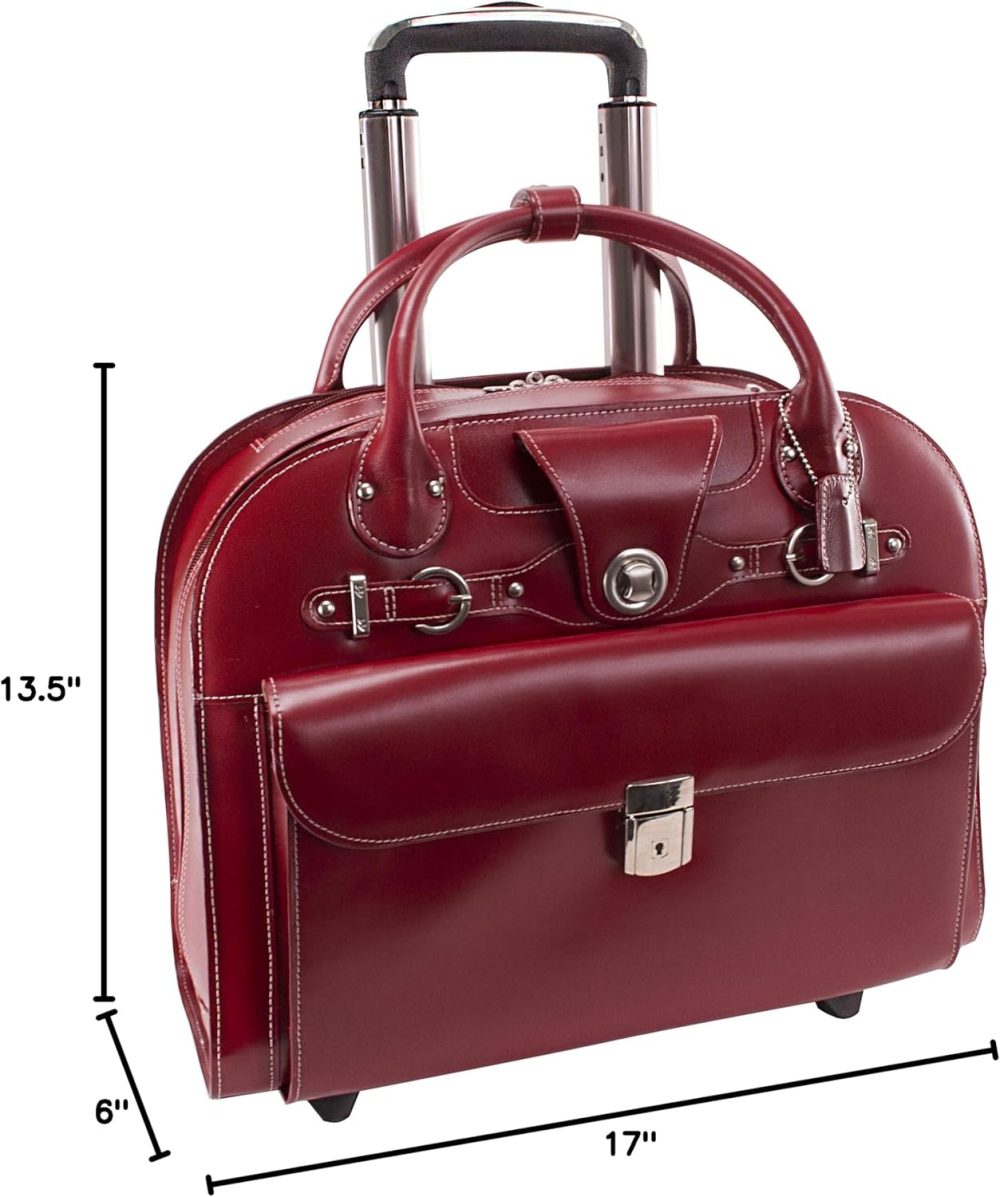 Mcklein Edgebrook 15” Leather Wheeled Laptop Briefcase Red - Image 3