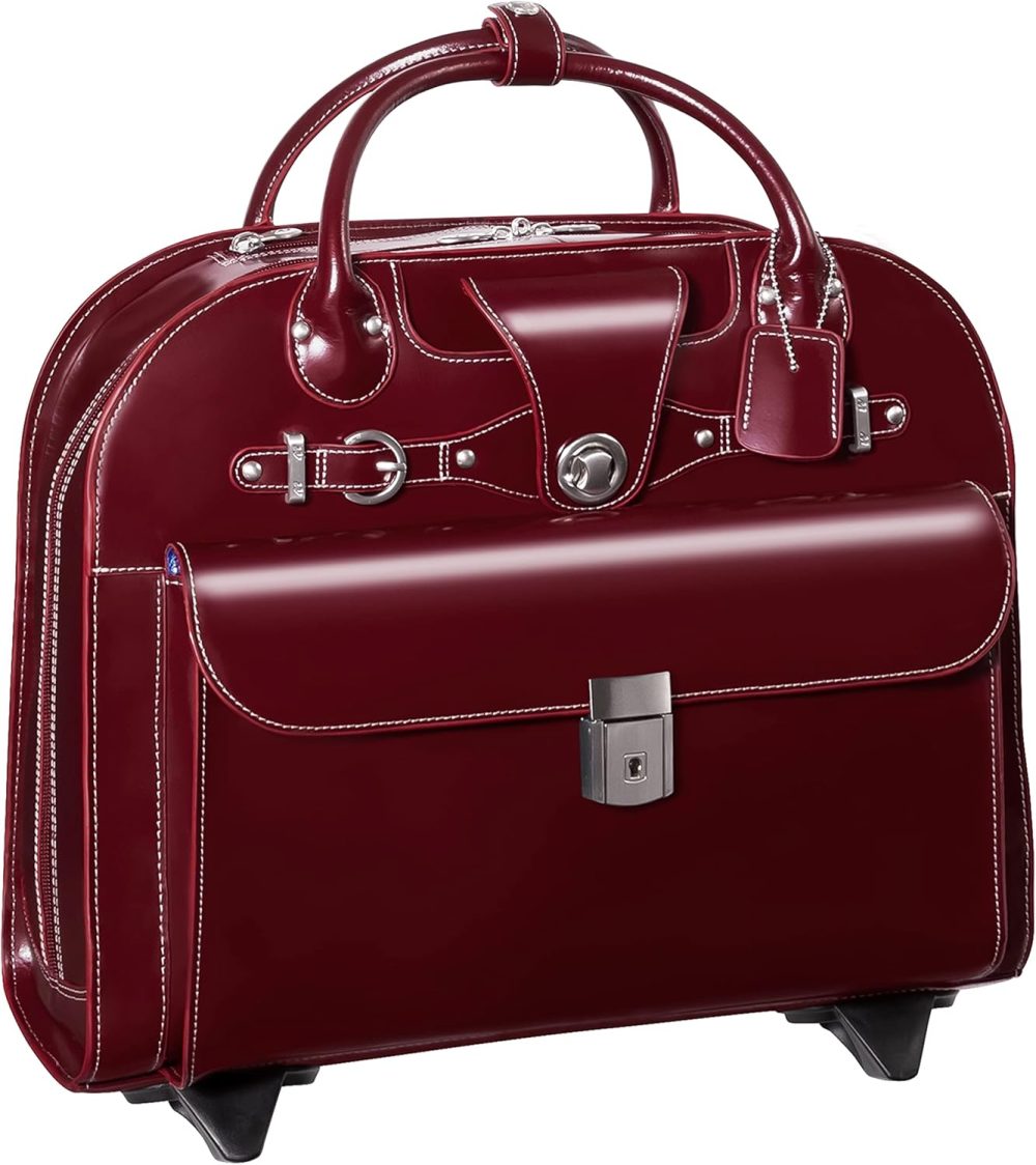 Mcklein Edgebrook 15” Leather Wheeled Laptop Briefcase Red - Image 4