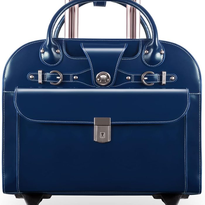 Mcklein Edgebrook 15” Leather Wheeled Laptop Briefcase Navy