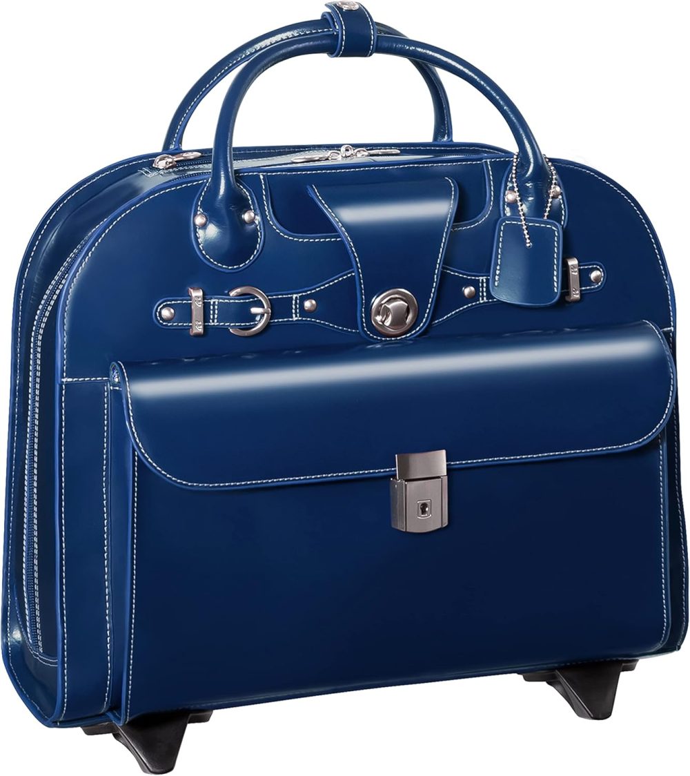 Mcklein Edgebrook 15” Leather Wheeled Laptop Briefcase Navy - Image 2
