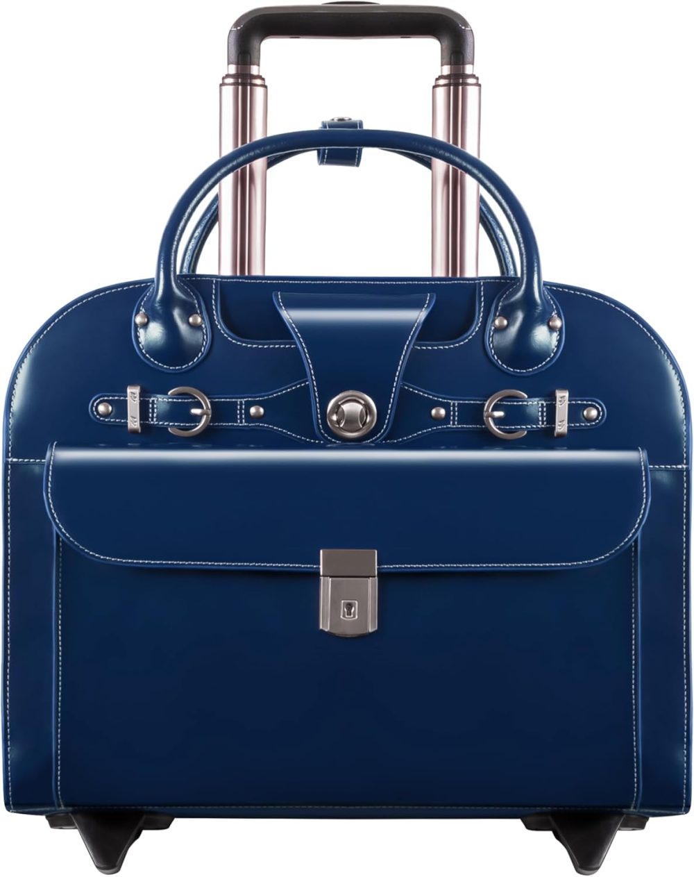 Mcklein Edgebrook 15” Leather Wheeled Laptop Briefcase Navy - Image 3