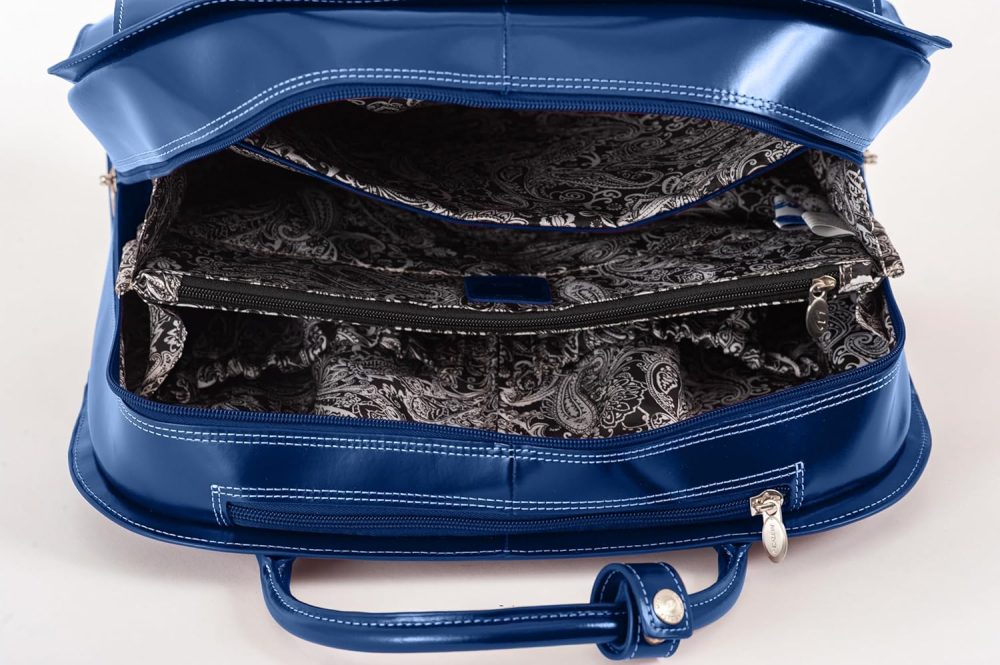 Mcklein Edgebrook 15” Leather Wheeled Laptop Briefcase Navy - Image 4