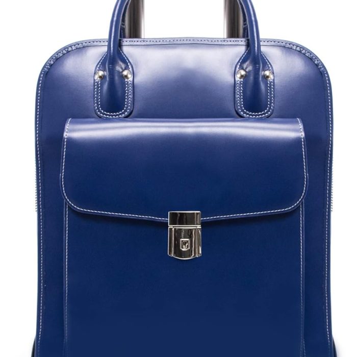 Mcklein La Grange 15” Leather Vertical Detachable-Wheeled Laptop Case Navy