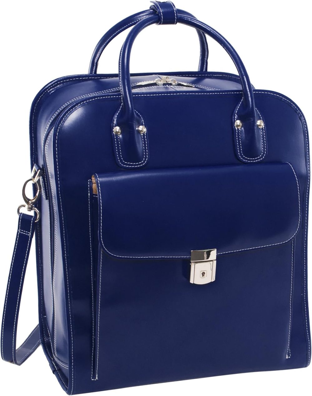 Mcklein La Grange 15” Leather Vertical Detachable-Wheeled Laptop Case Navy - Image 2