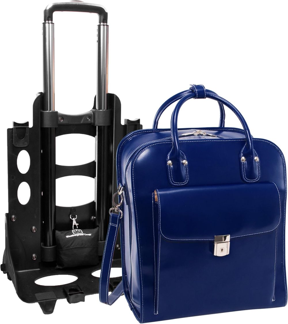 Mcklein La Grange 15” Leather Vertical Detachable-Wheeled Laptop Case Navy - Image 6
