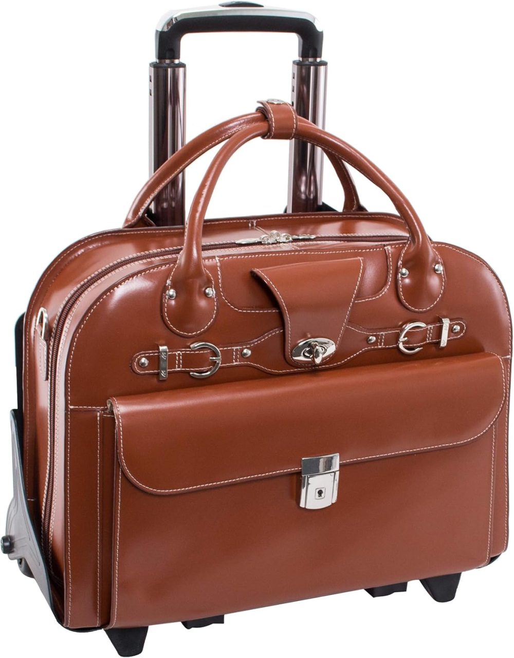 Mcklein Roseville 15” Leather Detachable-Wheeled Laptop Case Brown