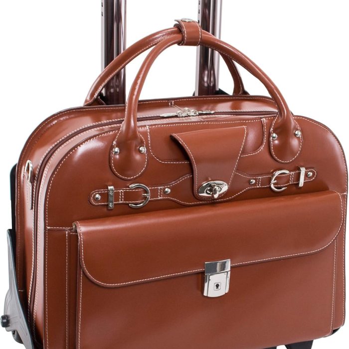 Mcklein Roseville 15” Leather Detachable-Wheeled Laptop Case Brown