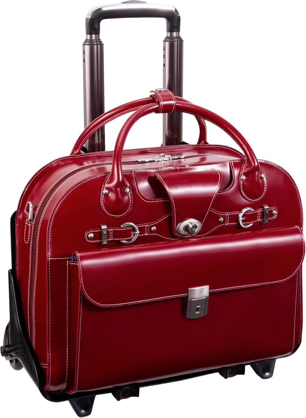 Mcklein Roseville 15” Leather Detachable-Wheeled Laptop Case Red