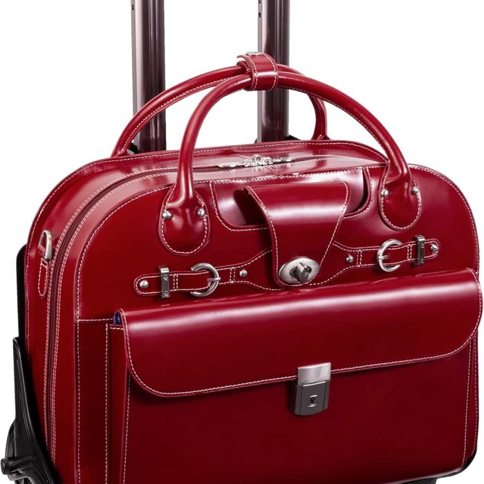 Mcklein Roseville 15” Leather Detachable-Wheeled Laptop Case Red