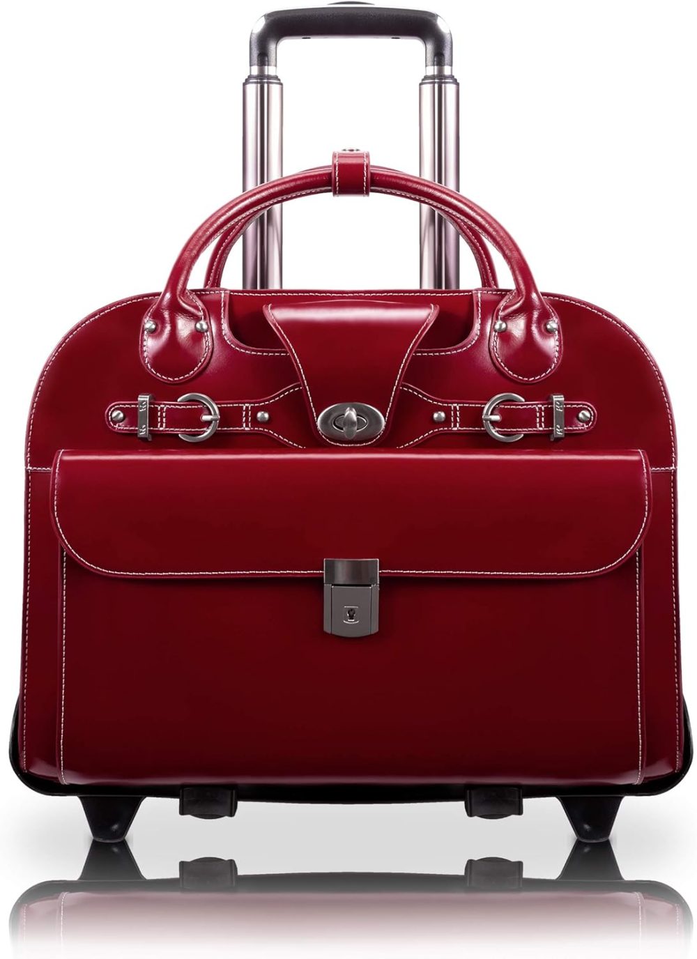 Mcklein Roseville 15” Leather Detachable-Wheeled Laptop Case Red - Image 3