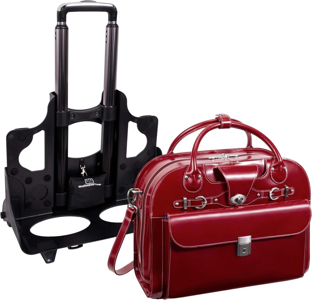 Mcklein Roseville 15” Leather Detachable-Wheeled Laptop Case Red - Image 4