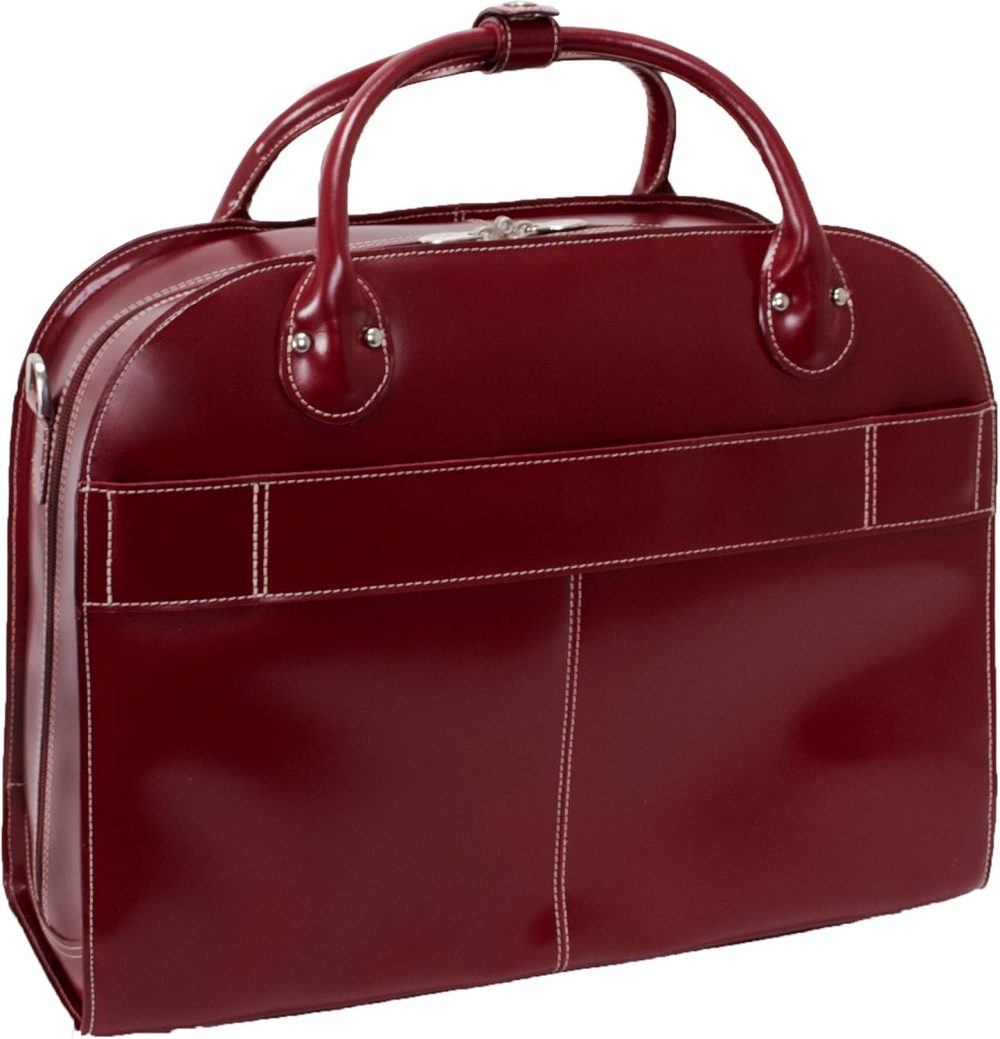 Mcklein Roseville 15” Leather Detachable-Wheeled Laptop Case Red - Image 5