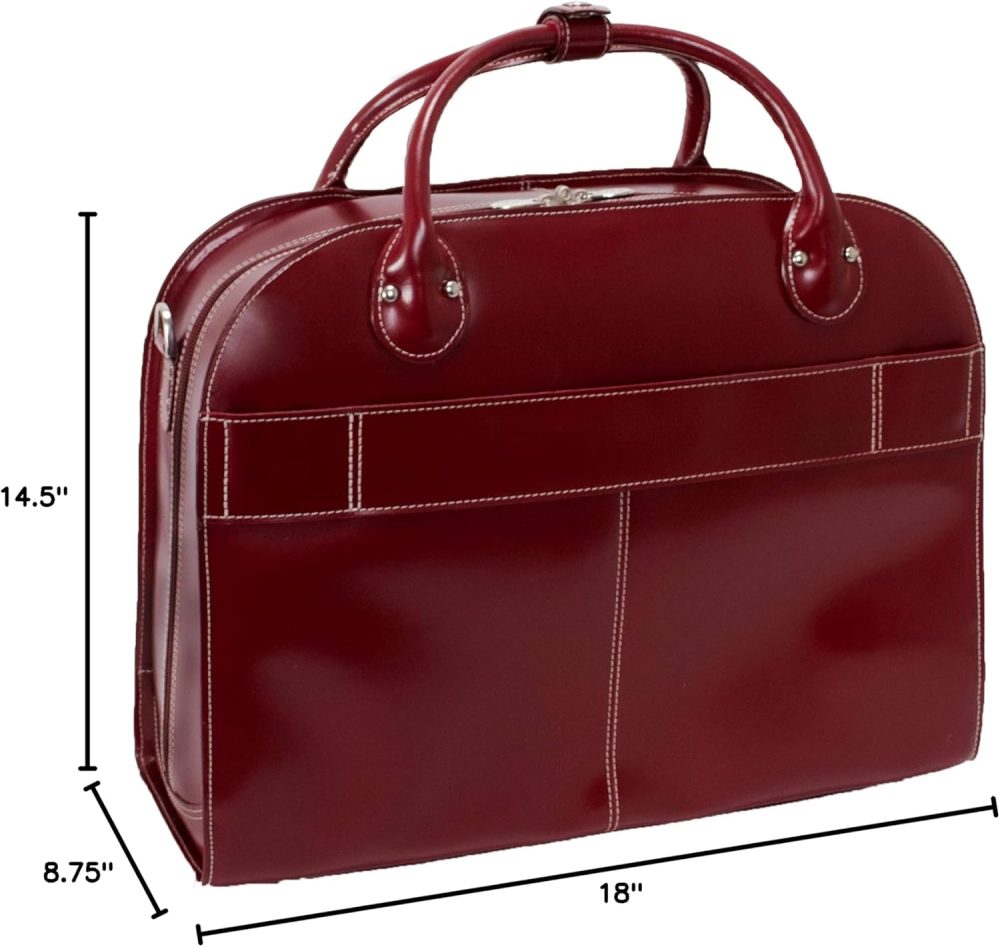 Mcklein Roseville 15” Leather Detachable-Wheeled Laptop Case Red - Image 6