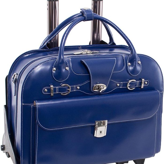Mcklein Roseville 15” Leather Detachable-Wheeled Laptop Case Navy