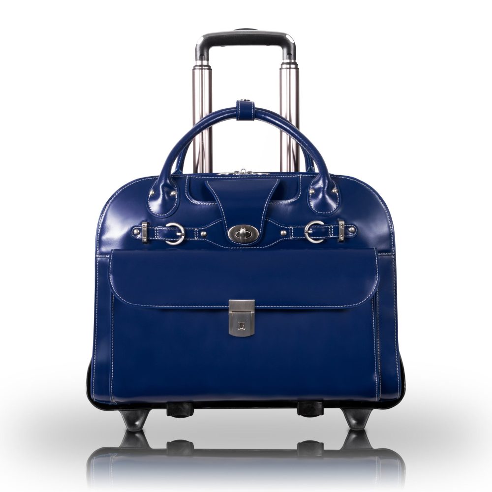 Mcklein Roseville 15” Leather Detachable-Wheeled Laptop Case Navy - Image 3