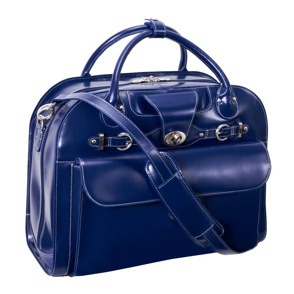 Mcklein Roseville 15” Leather Detachable-Wheeled Laptop Case Navy - Image 4