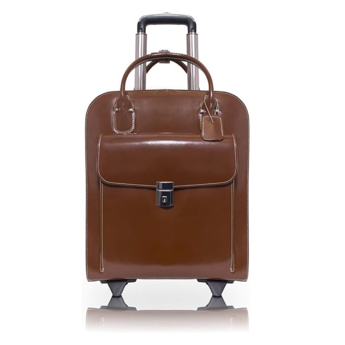 Mcklein Uptown 15” Leather Vertical Wheeled Laptop Briefcase Brown