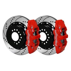 Wilwood 140-10950-Dr W4A Rear P-Brk Kit - 14.00" - Drill - Red 2005 And Up Mustang